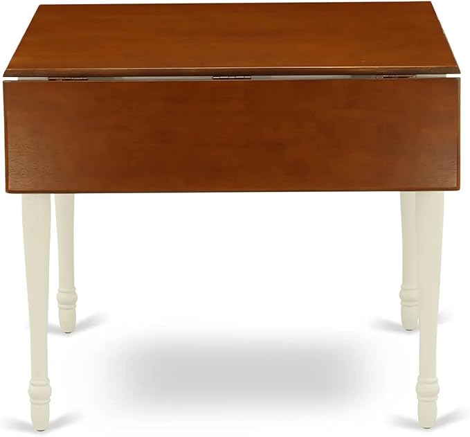 East West Furniture Monza Modern Kitchen Rectangle Dining Table Top with Dropleaf & Stylish Legs, 36x54 Inch, Buttermilk & Cherry - LeafyLoom
