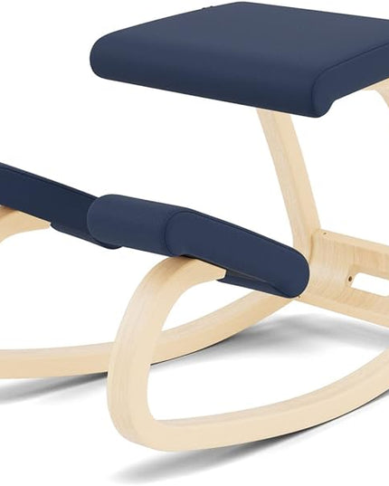 Varier Variable Balans Original Kneeling Chair Designed by Peter Opsvik (Dark Blue Revive Fabric with Natural Ash Base) - LeafyLoom