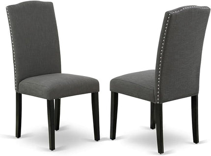 East West Furniture SHEN5-BLK-20 5 Piece Dining Room Set Includes a Round Kitchen Table with Pedestal and 4 Dark Gotham Linen Fabric Upholstered Chairs, 42x42 Inch - LeafyLoom