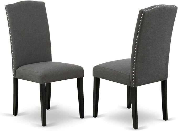 East West Furniture SHEN5-BLK-20 5 Piece Dining Room Set Includes a Round Kitchen Table with Pedestal and 4 Dark Gotham Linen Fabric Upholstered Chairs, 42x42 Inch - LeafyLoom