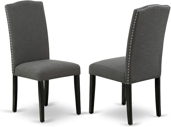 East West Furniture Dublin 3 Piece Modern Dining Set Contains a Round Wooden Table with Dropleaf and 2 Dark Gotham Linen Fabric Upholstered Chairs, 42x42 Inch, DLEN3-BLK-20 - LeafyLoom