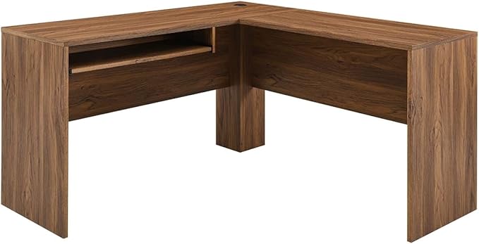Modway Venture Mid-Century Modern L-Shaped Office Desk in Walnut - LeafyLoom