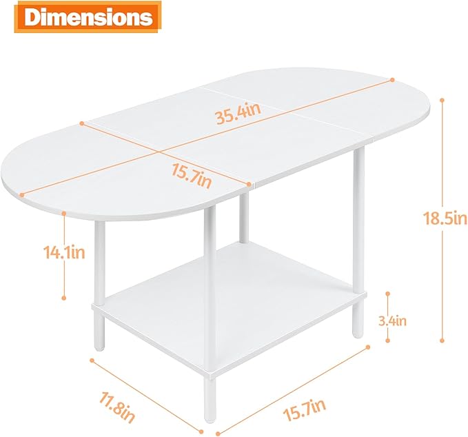 White Coffee Tables for Living Room,2-Tier Small Coffee Table Industrial Modern Oval Center Table with Storage Shelf and Wood Tabletop,for Small Space,Home Office - LeafyLoom