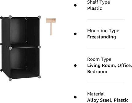 C&AHOME Cube Storage, 2-Cube Organizer Units, Plastic Closet Storage Shelves, DIY Book Shelf, Modular Bookcase, Cabinet Ideal for Bedroom, Living Room, Home Office, 12.4" L x 12.4" W x 24.8" H Black - LeafyLoom