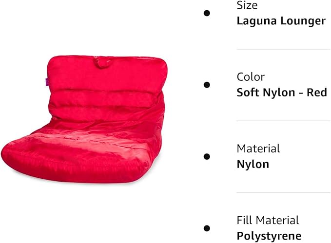 Posh Creations Structured Comfy Seat for Bedrooms and Dorm Rooms, Large Bean Bag Chair, Laguna Lounger, Red - LeafyLoom
