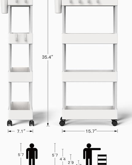 Pipishell Slim Storage Cart with Wheels, 4 Tier Bathroom Storage Organizer Rolling Utility Cart for Bathroom Kitchen Laundry Room Office Narrow Place (White) - LeafyLoom