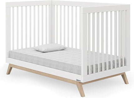 dadada Baby Soho 3-in-1 Convertible Crib – Made in Italy, GREENGUARD Gold, Adjustable Mattress Height, Solid Beechwood – Baby-Safe Finish, Modern Design 53.15 x 29.95 x 36.7 in (White + Natural) - LeafyLoom