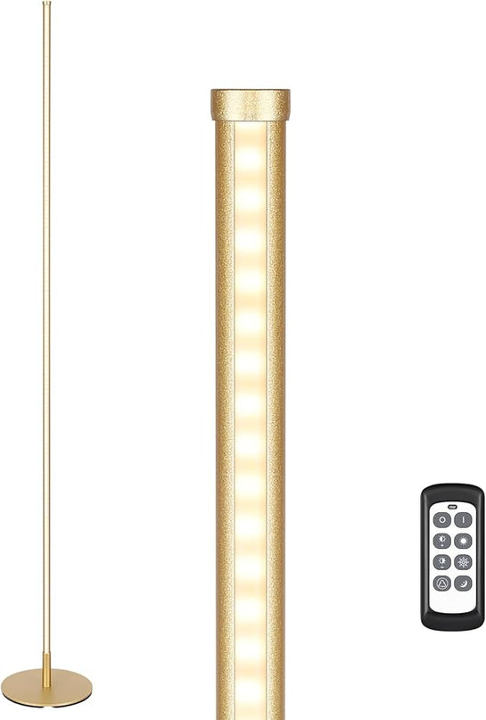 EDISHINE LED Corner Floor Lamp, Set of 2 Minimalist Dimmable Light with Remote, 57.5" Tall Standing Lamp for Living Room, Bedroom, Home Office, 7 Color Temperature 2700-6000K (Gold) - LeafyLoom