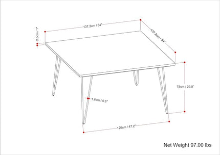 SIMPLIHOME Hunter SOLID MANGO WOOD and Metal 54 Inch Square Industrial Dining Table in Natural, For the Dining Room - LeafyLoom
