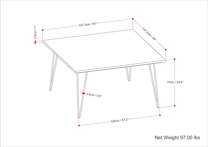 SIMPLIHOME Hunter SOLID MANGO WOOD and Metal 54 Inch Square Industrial Dining Table in Natural, For the Dining Room - LeafyLoom