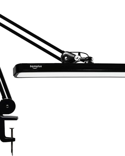 LED Architect Desk Lamp with Clamp, Metal Swing Arm 2000 Lumens Dimming Office Table Lamp for Task Work Drafting Reading Desktop, 117PCS Bright LEDs, 24W Workbench Lamp(Black) - LeafyLoom