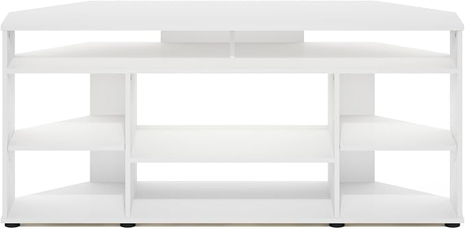 Furinno Jensen Entertainment Center, 55 Inch TV Size, White - LeafyLoom