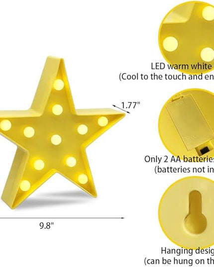 LED Star Sign Night Light, Can Be Hung On The Wall Kids Room Room Light, Suitable for Birthday Party, Holiday Decoration, Baby Room Nursery Decoration. (Yellow Stars) - LeafyLoom