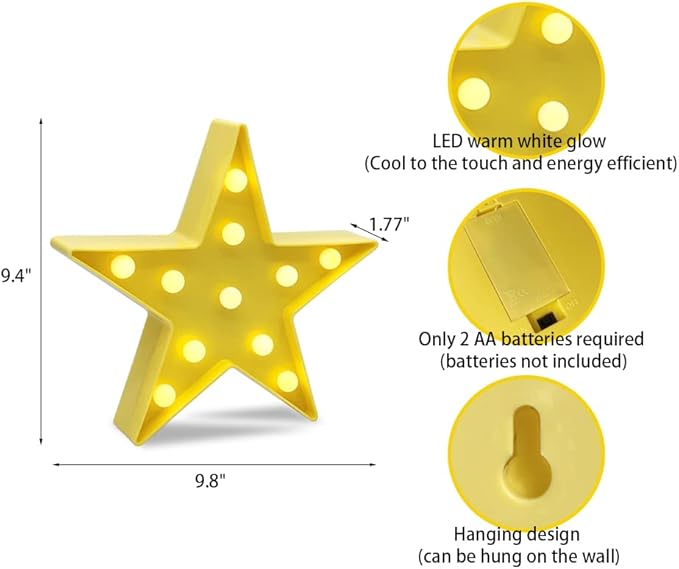 LED Star Sign Night Light, Can Be Hung On The Wall Kids Room Room Light, Suitable for Birthday Party, Holiday Decoration, Baby Room Nursery Decoration. (Yellow Stars) - LeafyLoom