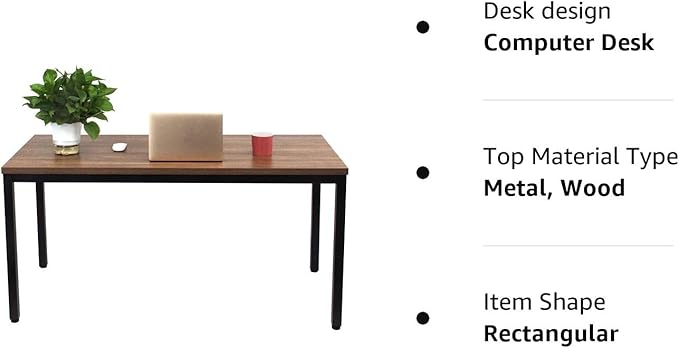 BIBOC 24X55 inches Computer Desk/Dining Table, Office Desk, Composite Wood Board Sturdy Writing Workstation for Home Office Walnut and Black Legs - LeafyLoom