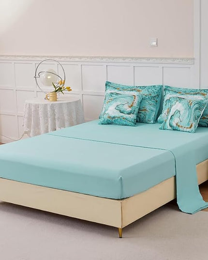 Marble Green Comforter Set Queen,7Pcs Light Green and Gold Comforter,Light Green Tie Dye Bedding Sets Queen Bed in a Bag,Green Marble Comforter Sets,Bedroom Decoration Queen 7Pcs - LeafyLoom