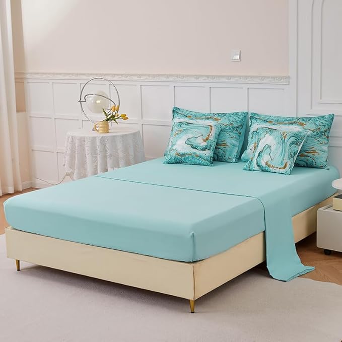 Marble Green Comforter Set Queen,7Pcs Light Green and Gold Comforter,Light Green Tie Dye Bedding Sets Queen Bed in a Bag,Green Marble Comforter Sets,Bedroom Decoration Queen 7Pcs - LeafyLoom