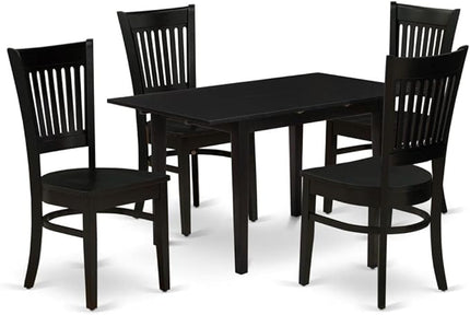 East West Furniture NFVA5-BLK-W 5 Piece Dining Set for 4 Includes a Rectangle Kitchen Table with Butterfly Leaf and 4 Dinette Chairs, 32x54 Inch - LeafyLoom