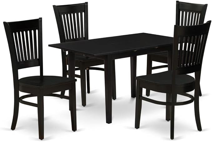 East West Furniture NFVA5-BLK-W 5 Piece Dining Set for 4 Includes a Rectangle Kitchen Table with Butterfly Leaf and 4 Dinette Chairs, 32x54 Inch - LeafyLoom