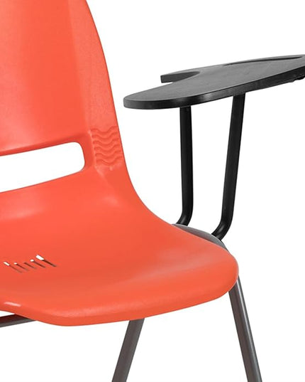 Flash Furniture Orange Ergonomic Shell Chair with Left Handed Flip-Up Tablet Arm - LeafyLoom