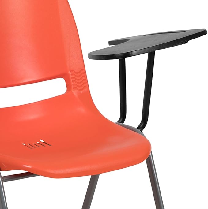 Flash Furniture Orange Ergonomic Shell Chair with Left Handed Flip-Up Tablet Arm - LeafyLoom