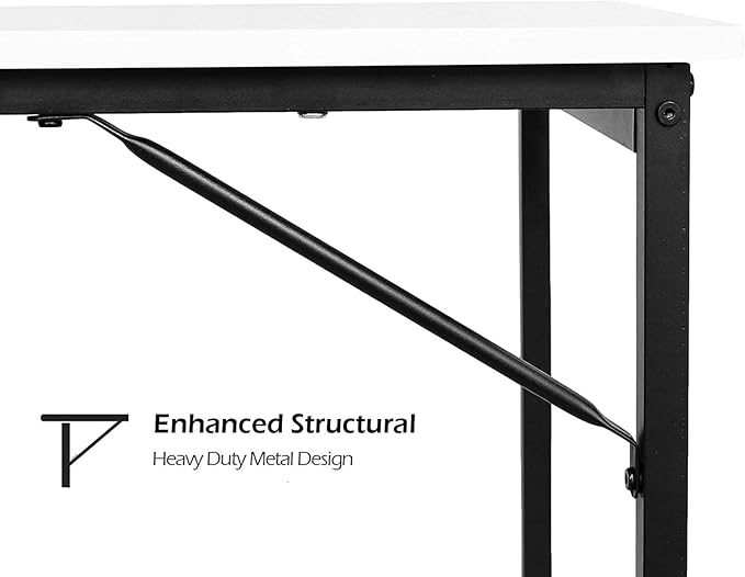 Lufeiya Computer Desk White Writing Table for Small Spaces Home Office 39 Inch Modern Study PC Des,with Storage Bag Hook (White Black) - LeafyLoom