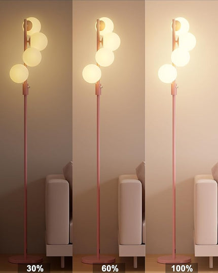 64IN Dimmable Pink Floor Lamp, Tall Standing Lamps with 4 Globe Soft Warm White Eye Care 3000K G9 Bulbs, Mid Century Modern Floor Lamp for Bedroom Office - LeafyLoom