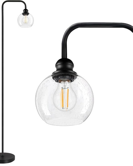 Modern Floor Lamp for Living Room with 6W LED Bulb, Industrial Floor Lamp, Seeded Glass, Black Classic Reading Tall Lamp for Home Office, Standing Lamps for Bedroom, Minimalist, Vintage, Farmhouse - LeafyLoom