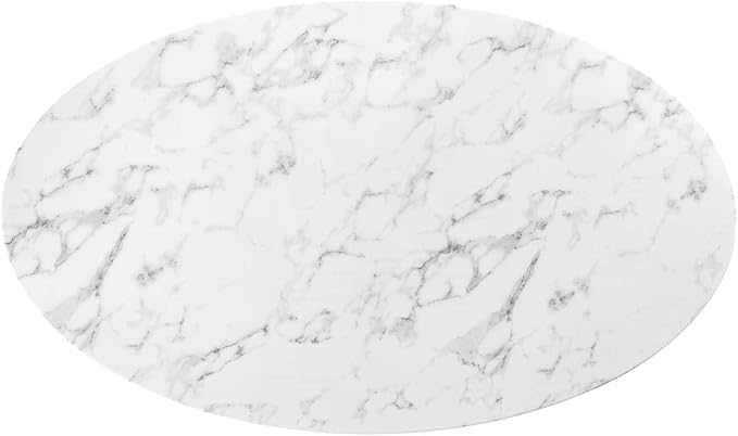 Modway Lippa 60" Oval-Shaped Mid-Century Modern Dining Table with Artificial Marble Top and White Base - LeafyLoom