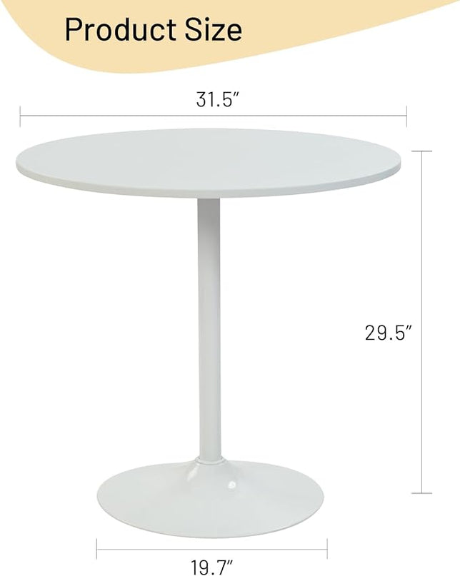 FurnitureR 31.5" Mid-Century Round Dining Table for 2-4 People with Pedestal Base for Home Office Living Room Kitchen Leisure, 31.5 inches, White - LeafyLoom