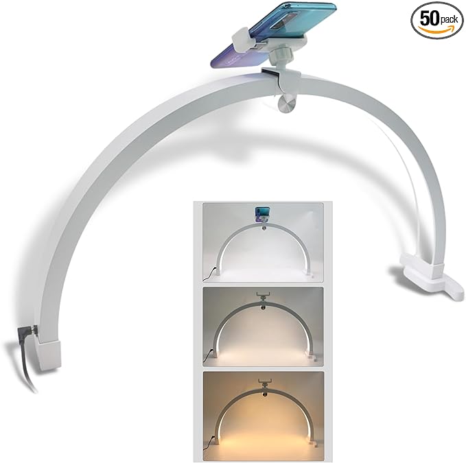 Half Moon Lamp for Lash Extension, 20W 3200 to 5600K Foldable Esthetician Light Eyelash Lamp with Phone Holder, Portable Nail Desk Lamp Lighting for Beauty Skincare Lashes - LeafyLoom