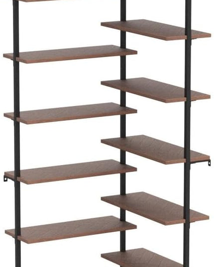 HOMISSUE Corner Bookshelf,12-Tier L Shaped Bookshelf, Double Wide Corner Wall Mount Bookcase with Metal Frame and Wood, Modern Industrial Corner Shelf for Living Room, Kitchen, Home Office Brown - LeafyLoom
