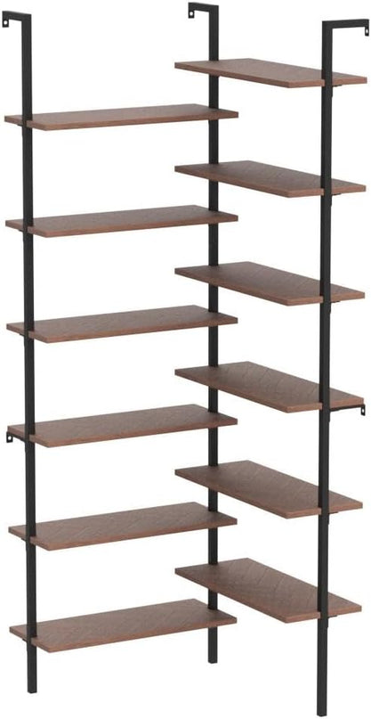 HOMISSUE Corner Bookshelf,12-Tier L Shaped Bookshelf, Double Wide Corner Wall Mount Bookcase with Metal Frame and Wood, Modern Industrial Corner Shelf for Living Room, Kitchen, Home Office Brown - LeafyLoom