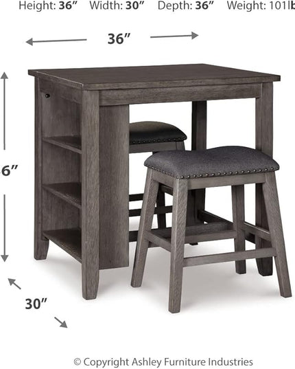 Signature Design by Ashley Caitbrook 25" Counter Height Dining Room Table Set with 2 Saddle Barstools & Storage, Gray - LeafyLoom