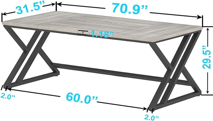 LVB 70.8" Long Office Desk, Modern Large Wood Metal Computer Desk, Industrial Double Workstation Desk for Two People, Rustic PC Executive Work Study Writing Computer Table for Home, Light Grey Oak - LeafyLoom