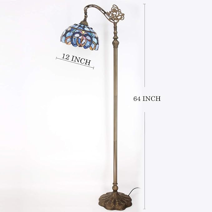 WERFACTORY Tiffany Floor Lamp Blue Purple Cloud Stained Glass Arched Lamp 12X18X64 Inches Gooseneck Adjustable Corner Standing Reading Light Decor Bedroom Living Room S558 Series - LeafyLoom
