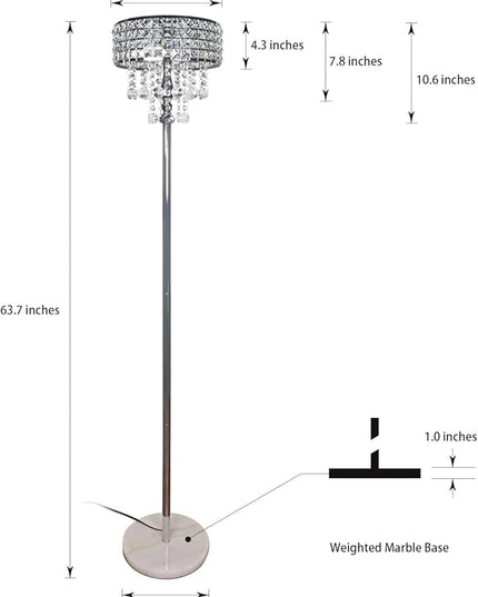 Modern K9 Clear Glass Crystals Floor Lamp with 3 LED Bulbs, On/Off Foot Switch, Crystal & Glass 3-Lights Standing Light, Reading Corner Lamp for Office Cafe, Living Room Bedroom (Chrome) - LeafyLoom