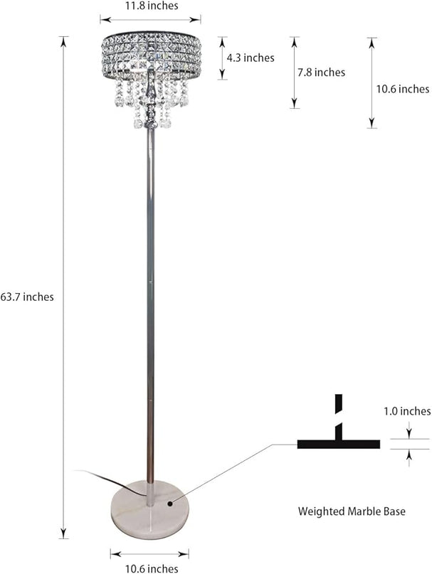 Modern K9 Clear Glass Crystals Floor Lamp with 3 LED Bulbs, On/Off Foot Switch, Crystal & Glass 3-Lights Standing Light, Reading Corner Lamp for Office Cafe, Living Room Bedroom (Chrome) - LeafyLoom