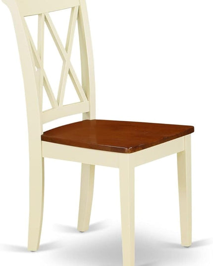 East West Furniture CLC-BMK-W Clarksville Dining Room Chairs - Double Cross Back Wood Seat Chairs, Set of 2, Buttermilk & Cherry - LeafyLoom