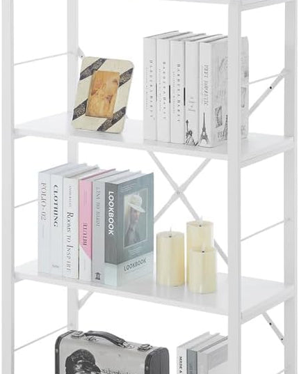 Rustic Bookshelf and Bookcase, Industrial Metal and Wood Book Shelves, 4-tier Shelving Unit for Living Room Bedroom, White Oak - LeafyLoom