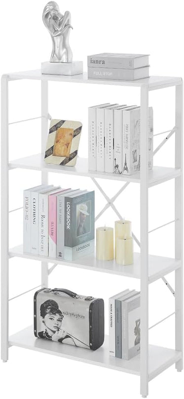 Rustic Bookshelf and Bookcase, Industrial Metal and Wood Book Shelves, 4-tier Shelving Unit for Living Room Bedroom, White Oak - LeafyLoom