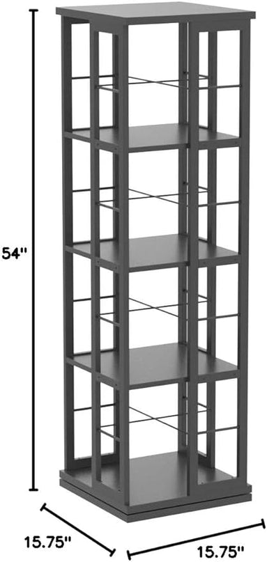 Aheaplus Rotating Bookshelf, Corner Bookshelf, 360 Display Wood Spinning Bookshelf, Floor Standing Bookcase Narrow Shelf Revolving Organizer Storage Rack for Small Space, Bedroom, Study Room, Black - LeafyLoom