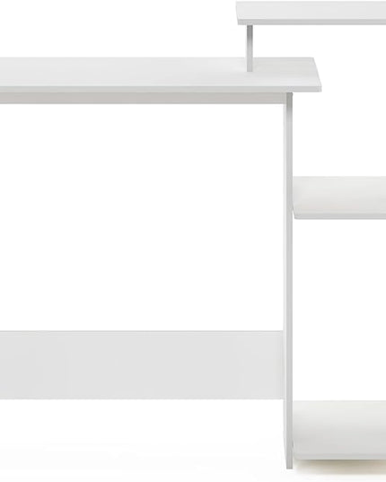 Furinno Efficient Computer Desk, Square Side Shelf, White/White - LeafyLoom