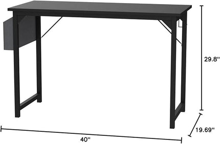 SMUG Computer Desk 40 Inch Home Office Writing Wood Storage Bag & Headphone Hook Small Spaces Simple Bedroom Work Study Kids Table, Black - LeafyLoom