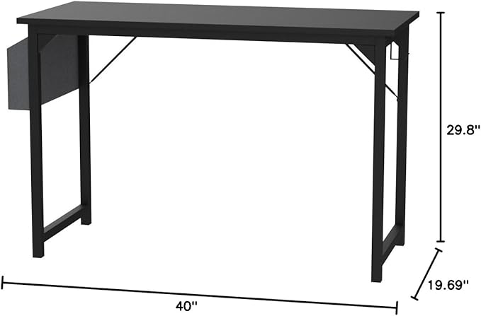 SMUG Computer Desk 40 Inch Home Office Writing Wood Storage Bag & Headphone Hook Small Spaces Simple Bedroom Work Study Kids Table, Black - LeafyLoom