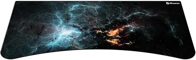 Arozzi Arena Special Edition Ultrawide Curved Gaming and Office Desk with Full Surface Water Resistant Desk Mat Custom Monitor Mount Cable Management Cut Outs - Omega - LeafyLoom