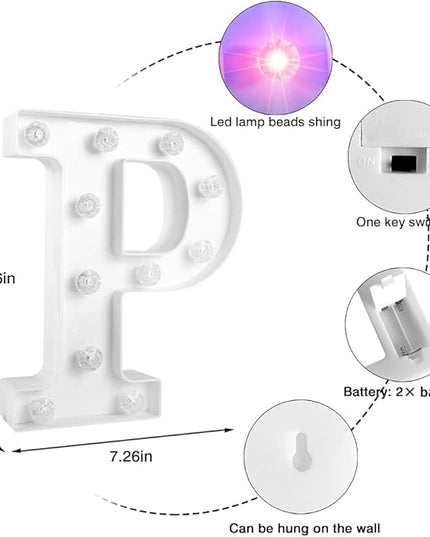 Glintee Light Up Letters Lights, 26 Alphabet Light Up Marquee Letters Sign, Light Up Letters Wedding/Birthday Party Night Light Home Bar Decoration-(Colorful P) - LeafyLoom