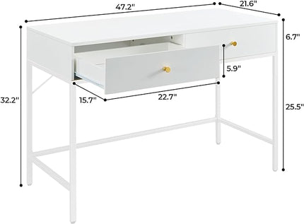 SUPERJARE Vanity Desk with Drawers, 47 inch Computer Desk, Modern Simple Home Office Desks, Makeup Dressing Table for Bedroom - White - LeafyLoom