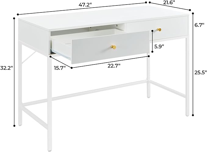 SUPERJARE Vanity Desk with Drawers, 47 inch Computer Desk, Modern Simple Home Office Desks, Makeup Dressing Table for Bedroom - White - LeafyLoom