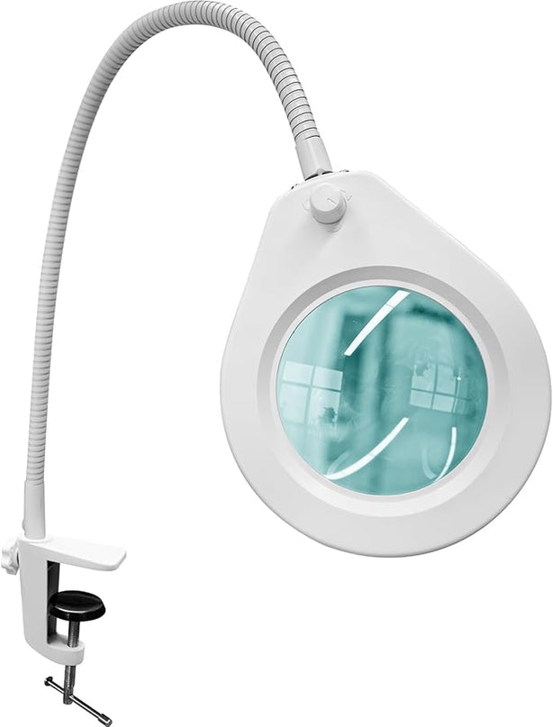 5X Magnifying Glass with Lights and Clamp, 4.2'' 5X Real Glass Magnifier Desk Lamp, w/Flexible Gooseneck Handsfree for Craft Workbench Hobby - New Rotary Switch Design - LeafyLoom
